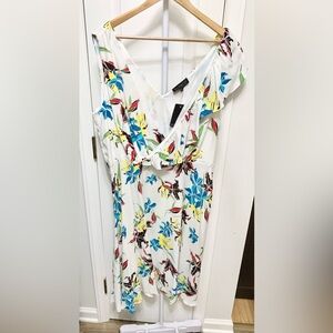 Eloquii White Floral Surplice Midi Dress - 20 - NEW